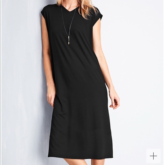 eileen fisher viscose jersey v neck dress